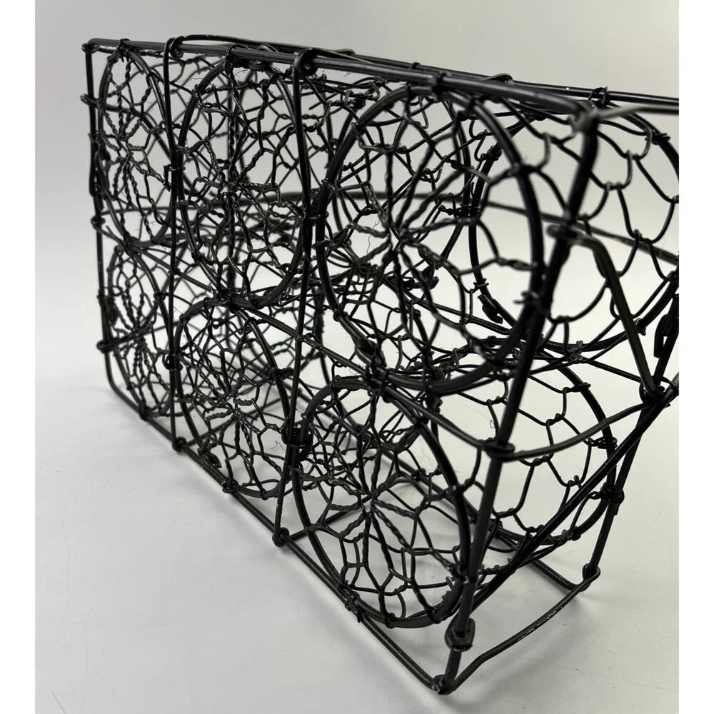 Vintage Primitive Wire Plant Herb Caddy 6 Holder Basket Twisted Galvanized Steel